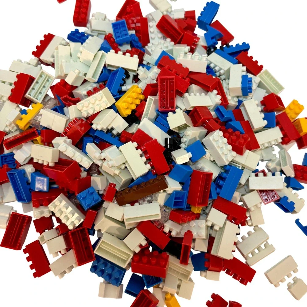 Brix Blox Building Bricks Bulk Lot Vintage Interlocking Blocks Red Blue White